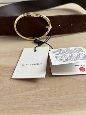 Zara Dark Brown Suede Belt with Gold Oval Buckle